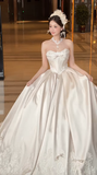 Gorgeous Ball Gown Strapless Satin Applique Long Wedding Dresses HZ1024