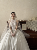 Vintage Ball Gown Halter White Tulle Lace With Veil Gloves Long Wedding Dresses HZ1024