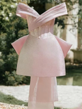 Amazing Strapless V-Neck Pleats Bow-Knot Mini Homecoming Party Dress HZ1024