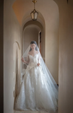 Dreamy Ball Gown Spaghetti Straps Tulle Lace Applique Long Wedding Dresses HZ1024