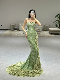 Green Elegant Mermaid Halter Satin Sequin Slit Long Prom Dresses HZ1024