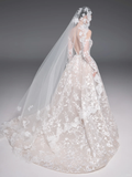 Vintage Ball Gown Off The Shoulder Satin Lace Backless Long Sleeves With Veil Long Wedding Dresses HZ1024