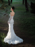Dreamy Mermaid Strapless Tulle Lace Beaded Long Wedding Dresses HZ1024