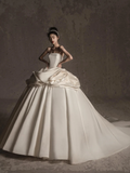 Elegant Ball Gown Strapless Satin Long Wedding Dresses HZ1024