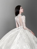 Gorgeous Ball Gown Tulle Lace Long Sleeves Long Wedding Dresses HZ1024