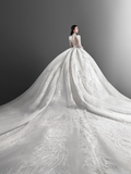 Gorgeous Ball Gown Tulle Lace Long Sleeves Long Wedding Dresses HZ1024