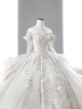 Timeless Ball Gown Off The Shoulder Tulle Lace Sequin Beaed Long Sleeves Long Wedding Dresses HZ1024