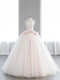 Elegant Ball Gown Strapless Tulle Lace Bow With Gloves Long Wedding Dresses HZ1024