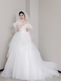 Elegant Ball Gown Off The Shoulder Tulle With Veil Long Wedding Dresses HZ1024