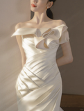Pretty Mermaid Off The Shoulder Satin Long Wedding Dresses HZ1024