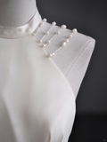 Dreamy A Line Halter Satin Tulle Back With Bow Long Wedding Dresses HZ1024