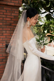 Elegant Mermaid Strapless Satin Tulle Lace With Veil Long Wedding Dresses HZ1024
