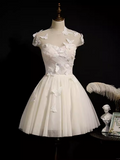 Cute Ball Gown Scoop Neckline White Tulle Party Dress Lace Homecoming Dresses HZ1024