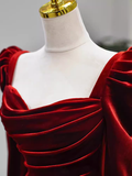 Sexy Mermaid Long Sleeves Burgundy Velvet Prom Dresses HZ1024