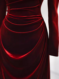 Sexy Mermaid Long Sleeves Burgundy Velvet Prom Dresses HZ1024