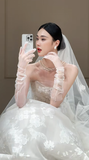 Dreamy Ball Gown Strapless Tulle Lace With Veil Long Wedding Dresses HZ1024