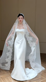 Elegant Mermaid Strapless Satin With Veil Long Wedding Dresses HZ1024