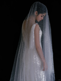 Shiny Mermaid Spaghetti Straps Satin Sequin With Veil Long Wedding Dresses HZ1024