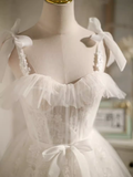 Elegant Ball Gown Straps Tulle Party Dress White Homecoming Dresses HZ1024