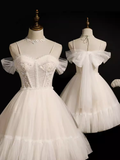 Elegant Ball Gown Spaghetti Straps Party Dress White Homecoming Dresses HZ1024