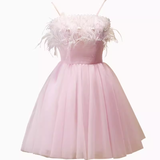 Elegant Ball Gown Spaghetti Straps Party Dress Pink Homecoming Dresses HZ1024