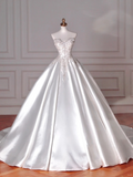 Dreamy Ball Gown Strapless Satin Sequin Beads Long Wedding Dresses HZ1024