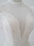 Princess A Line Tulle Sequin Blackless Short Sleeves Long Wedding Dresses HZ1024