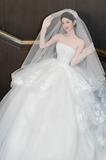 Dreamy Ball Gown Strapless White Tulle Lace With Gloves Veil Long Wedding Dresses HZ1024