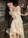 Sweet 17th A Line Satin Ruffles With Short Sleeves Short Homecoming Dress Birthday Outfits HZ1024