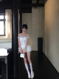 Sweet 18th White A Line Off The Shoulder Satin Chiffon Short Homecoming Dress Birthday Outfits HZ1024