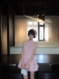 Sweet 17th Pink A Line Halter Satin Short Homecoming Dress Birthday Outfits HZ1024