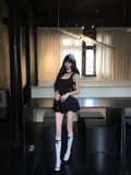 Simple 19th A Line U Neck Black Satin Short Homecoming Dress Birthday Outfits HZ1024