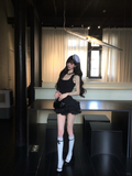 Simple 19th A Line U Neck Black Satin Short Homecoming Dress Birthday Outfits HZ1024