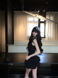 Simple 19th A Line U Neck Black Satin Short Homecoming Dress Birthday Outfits HZ1024