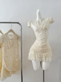 Pretty 18th A Line Satin Lace Short Sleeves Short Homecoming Dress Birthday Outfits HZ1024