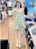 Pretty A Line Spaghetti Straps Satin Ruffles Short Homecoming Dress 17th Birthday Outfits HZ1024