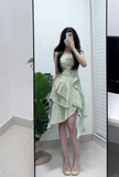 Pretty A Line Spaghetti Straps Satin Ruffles Short Homecoming Dress 17th Birthday Outfits HZ1024