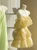 Simple A line Strapless Short Birthday Dress Yellow Homecoming Dresses HZ1024