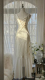 Unique Mermaid V Neck Satin Chiffon Long Prom Dresses Formal Dress HZ1024
