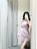 Unique A Line Halter Satin Chiffon Short Homecoming Dress 19th Birthday Outfits HZ1024
