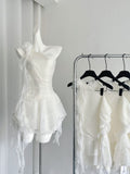 White A Line One Shoulder Chiffon Ruffles Short Homecoming Dress 16th Birthday Outfits HZ1024