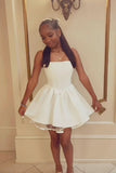Simple Elegant A Line Spaghetti Straps Satin Short Homecoming Dress 18th Birthday Outfits HZ1024