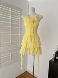 Yellow A Line Halter Chiffon Tiered Short Homecoming Dress 19th Birthday Outfits HZ1024