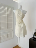Unique A Line One Shoulder Satin Pleated Short Homecoming Dress 19th Birthday Outfits HZ1024