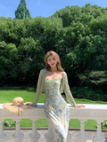 Elegant Mermaid Spaghetti Straps Satin Printed Lace Long Prom Dresses Formal Dress HZ1024
