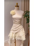 Cute A Line One Shoulder Short Birthday Dress Chiffon Homecoming Dresses HZ1024