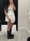 Sweet 17th White A Line Spaghetti Straps Satin Lace Short Homecoming Dress Birthday Outfits HZ1024