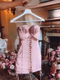 Cute A Line Strapless Short Birthday Dress Pink Homecoming Dresses HZ1024