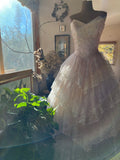 Classy Ball Gown Strapless Satin Lace Tiered Long Prom Dresses Formal Dress HZ1024