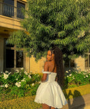 Pretty A Line Off The Shoulder White Satin Short Homecoming Dress 20th Birthday Outfits HZ1024